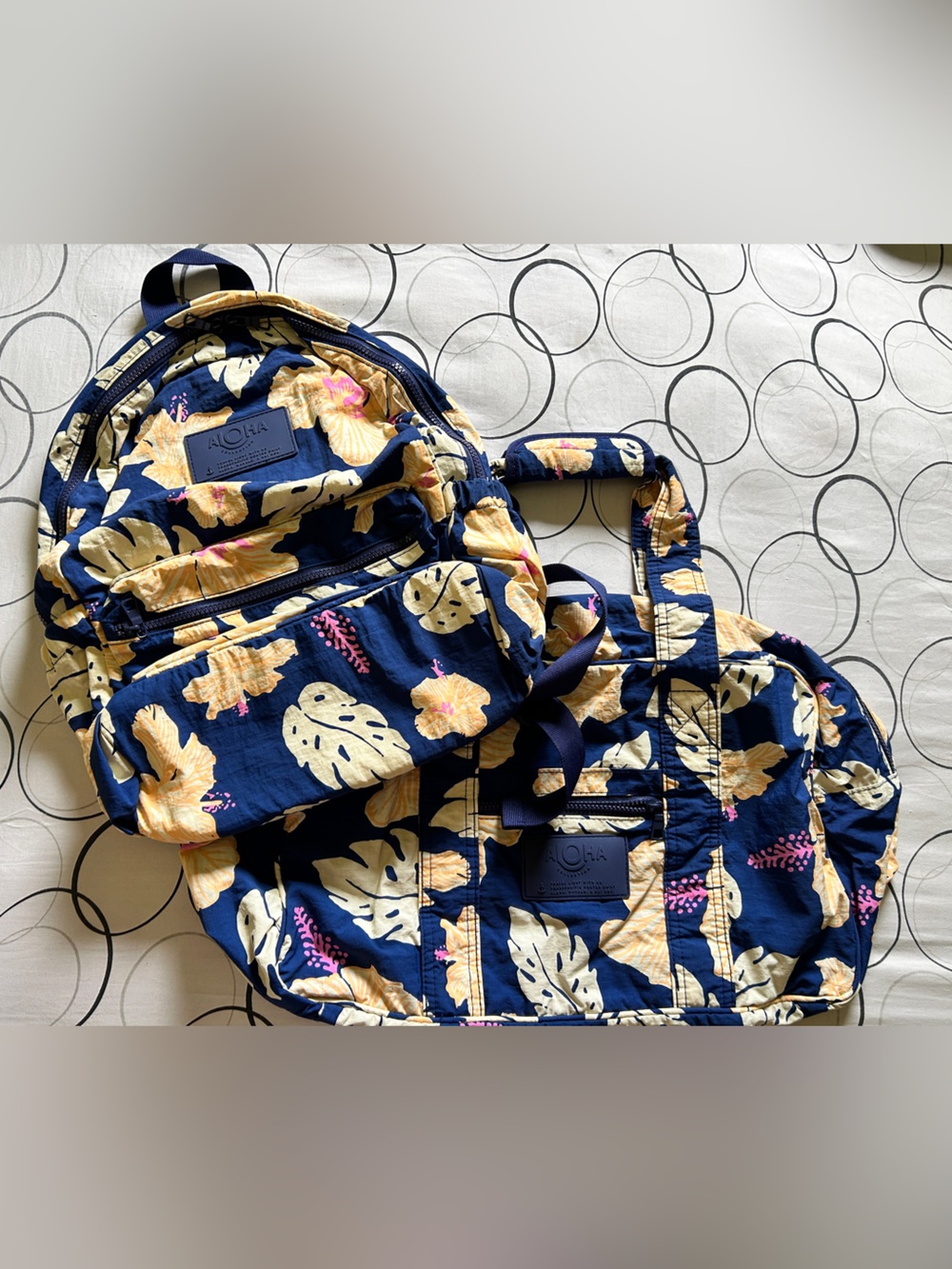 ALOHA Collection Navy Floral Travel Backpack & Tote Set